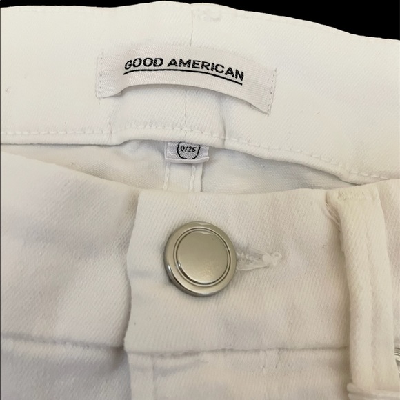 Good American Ripped High Waisted Cutoff Short in White - Picture 6 of 8